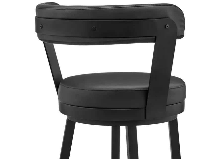 Bryant 30" Bar Height Swivel Bar Stool in Black Finish and Black Faux Leather