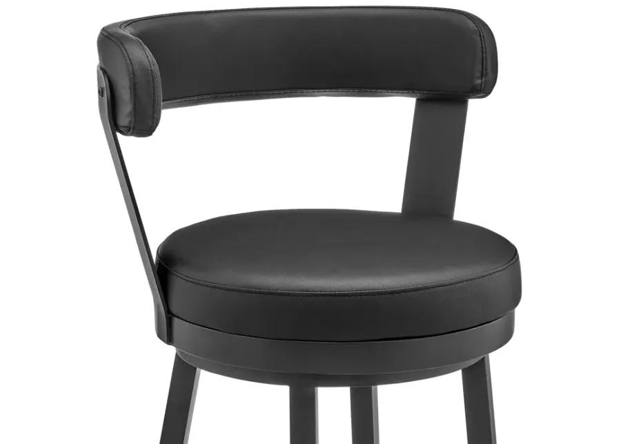 Bryant 30" Bar Height Swivel Bar Stool in Black Finish and Black Faux Leather