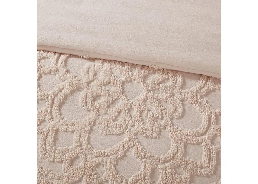 Madison Park Laetitia Blush 3-Piece Tufted Cotton Chenille Medallion Duvet Cover Set