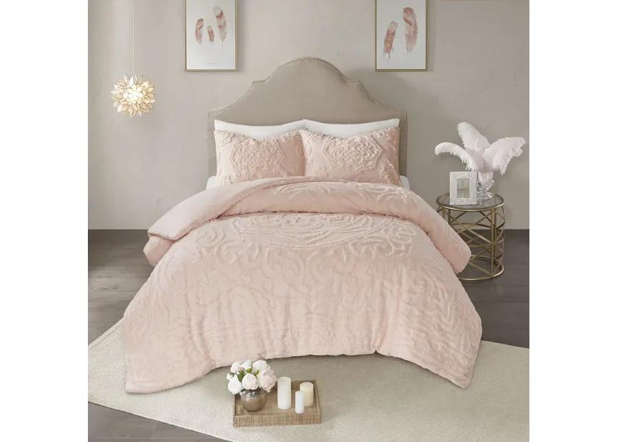 Madison Park Laetitia Blush 3-Piece Tufted Cotton Chenille Medallion Duvet Cover Set