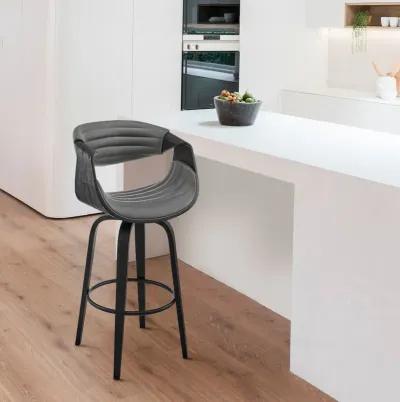 Arya 26" Swivel Counter Stool in Gray Faux Leather and Black Wood