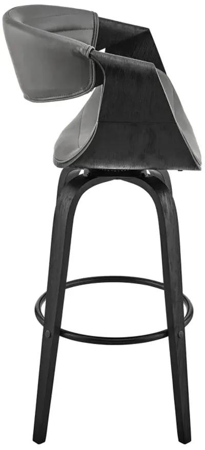 Arya 26" Swivel Counter Stool in Gray Faux Leather and Black Wood