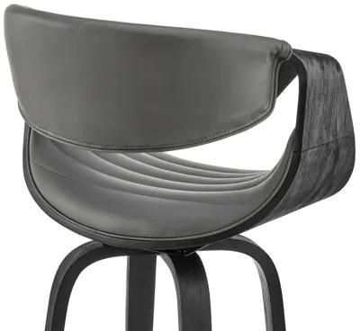 Arya 26" Swivel Counter Stool in Gray Faux Leather and Black Wood