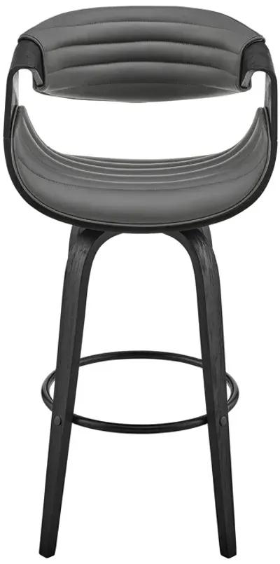 Arya 26" Swivel Counter Stool in Gray Faux Leather and Black Wood