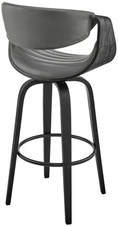 Arya 26" Swivel Counter Stool in Gray Faux Leather and Black Wood