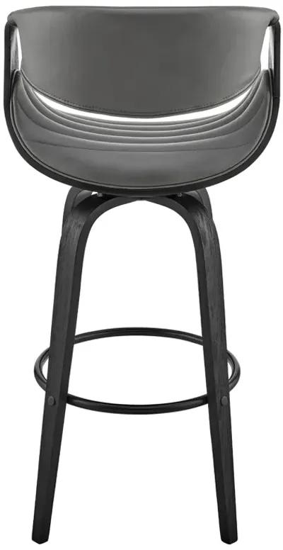 Arya 26" Swivel Counter Stool in Gray Faux Leather and Black Wood