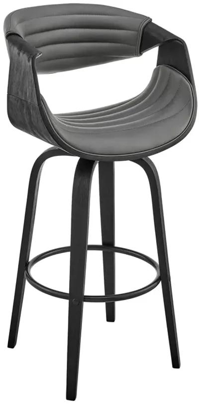 Arya 26" Swivel Counter Stool in Gray Faux Leather and Black Wood