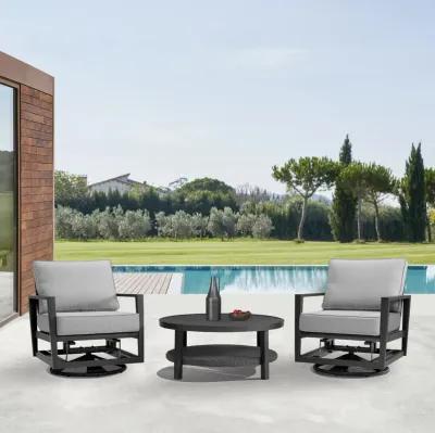 Grand 3 Piece Black Aluminum Outdoor Seating Set with Dark Gray Cushions