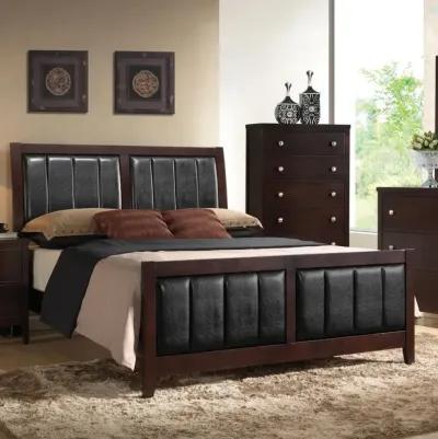 Carlton Eastern King Upholstered Bed Cappuccino and Black