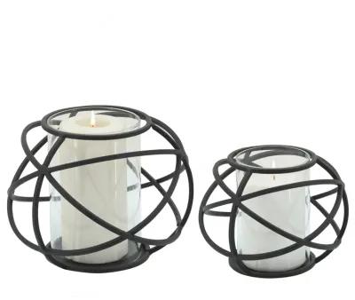 S/2 6" Orb Candle Holder , Black