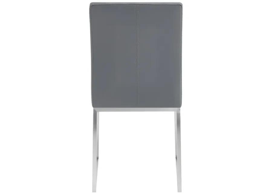 Trevor Contemporary Dining Chair in Brushed Stainless Steel and Gray Faux Leather - Set of 2