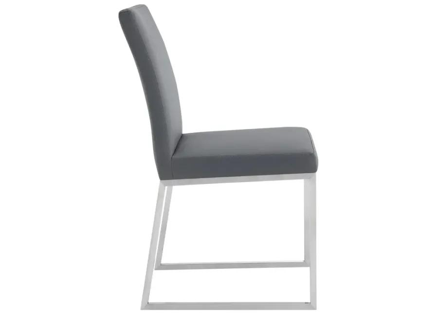 Trevor Contemporary Dining Chair in Brushed Stainless Steel and Gray Faux Leather - Set of 2