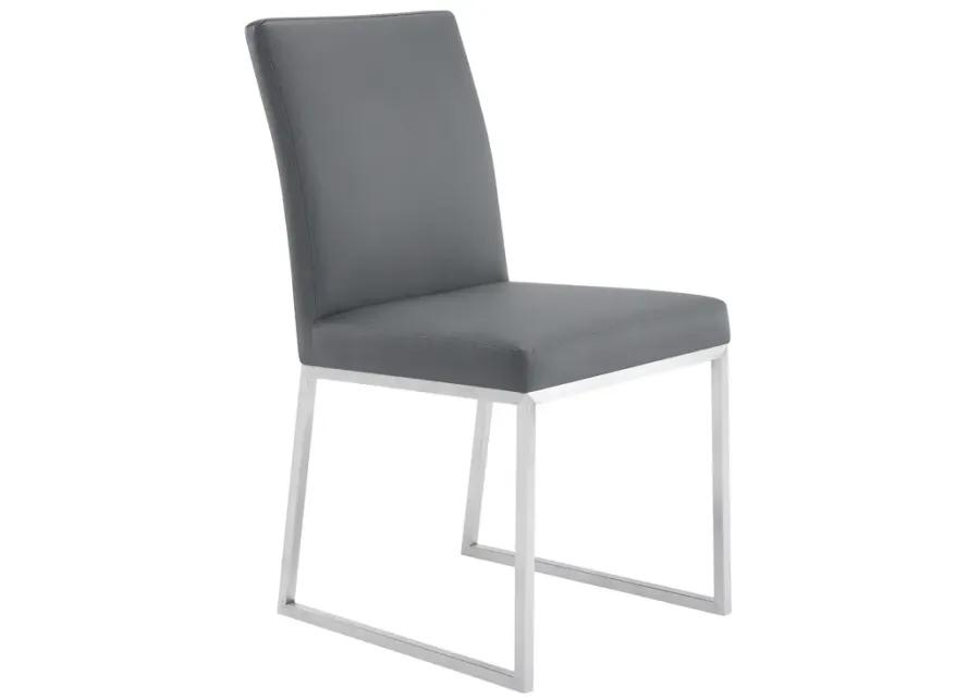 Trevor Contemporary Dining Chair in Brushed Stainless Steel and Gray Faux Leather - Set of 2