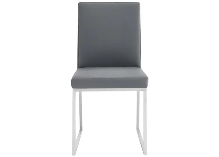 Trevor Contemporary Dining Chair in Brushed Stainless Steel and Gray Faux Leather - Set of 2