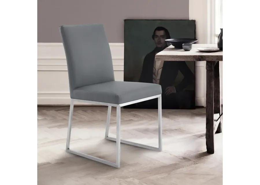 Trevor Contemporary Dining Chair in Brushed Stainless Steel and Gray Faux Leather - Set of 2