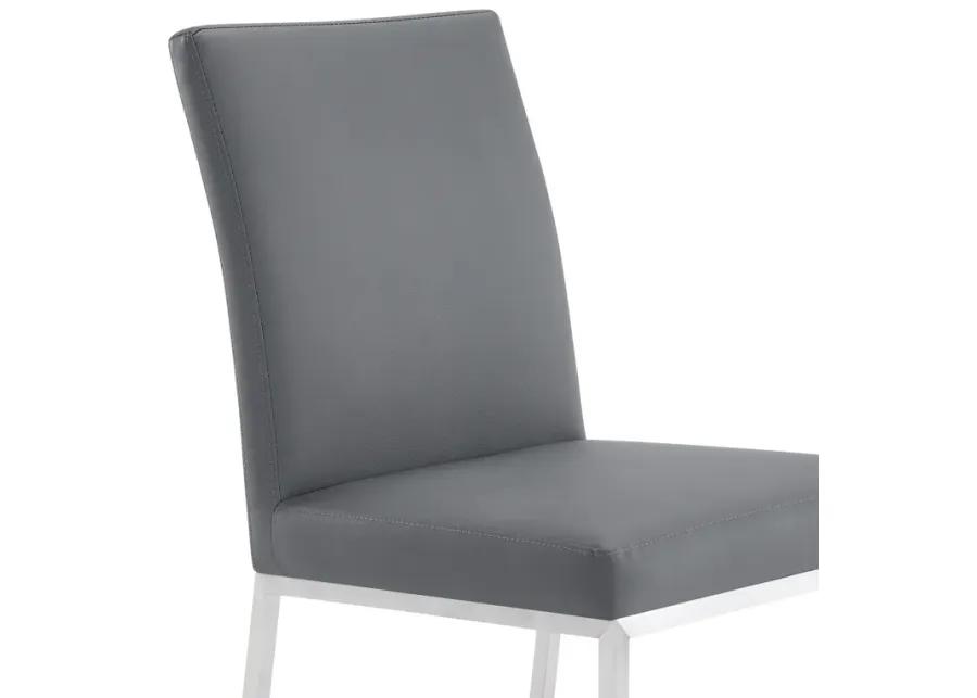 Trevor Contemporary Dining Chair in Brushed Stainless Steel and Gray Faux Leather - Set of 2