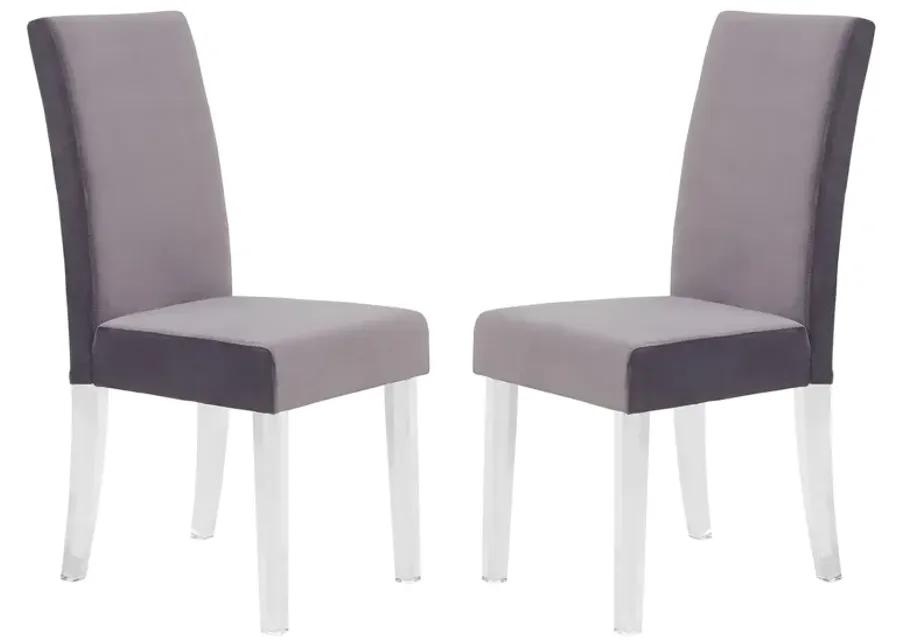 Dalia Modern and Contemporary Dining Chair in Gray Velvet with Acrylic Legs - Set of 2