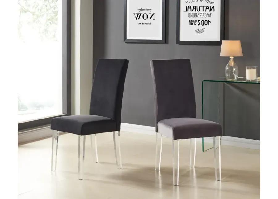 Dalia Modern and Contemporary Dining Chair in Gray Velvet with Acrylic Legs - Set of 2