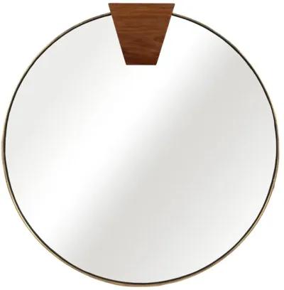 47x47 Round Wood Piece Mirror, Gold