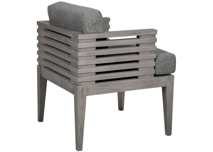 Vivid Outdoor Patio Dining Chair in Gray Eucalyptus Wood with Gray Olefin Cushions