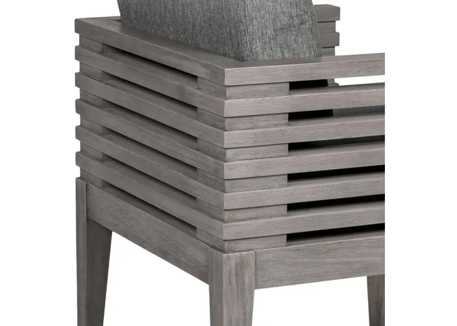 Vivid Outdoor Patio Dining Chair in Gray Eucalyptus Wood with Gray Olefin Cushions