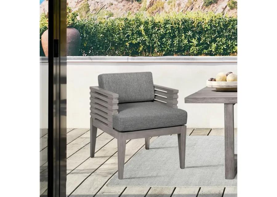 Vivid Outdoor Patio Dining Chair in Gray Eucalyptus Wood with Gray Olefin Cushions