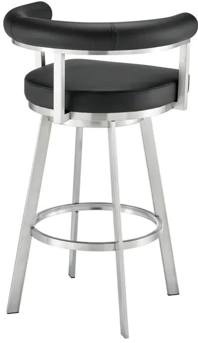 Magnolia 30" Swivel Bar Stool in Brushed Stainless Steel with Black Faux Leather