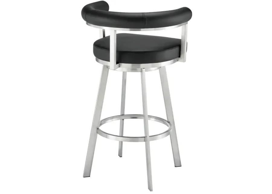 Magnolia 30" Swivel Bar Stool in Brushed Stainless Steel with Black Faux Leather