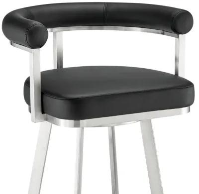 Magnolia 30" Swivel Bar Stool in Brushed Stainless Steel with Black Faux Leather