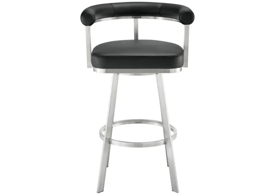 Magnolia 30" Swivel Bar Stool in Brushed Stainless Steel with Black Faux Leather