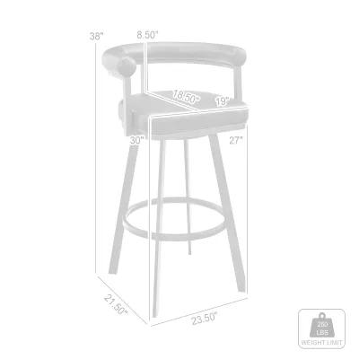 Magnolia 30" Swivel Bar Stool in Brushed Stainless Steel with Black Faux Leather