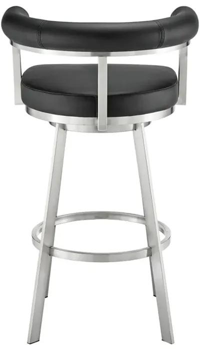 Magnolia 30" Swivel Bar Stool in Brushed Stainless Steel with Black Faux Leather