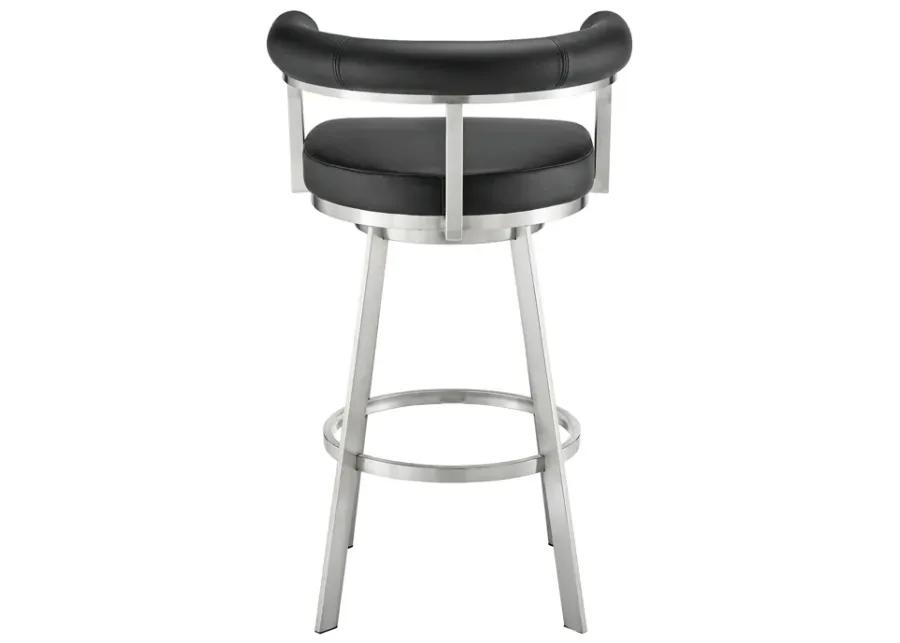 Magnolia 30" Swivel Bar Stool in Brushed Stainless Steel with Black Faux Leather