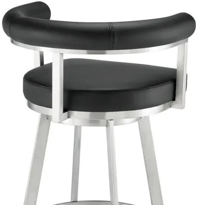 Magnolia 30" Swivel Bar Stool in Brushed Stainless Steel with Black Faux Leather