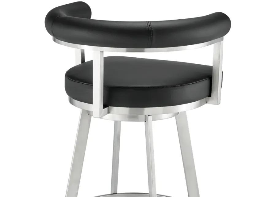 Magnolia 30" Swivel Bar Stool in Brushed Stainless Steel with Black Faux Leather