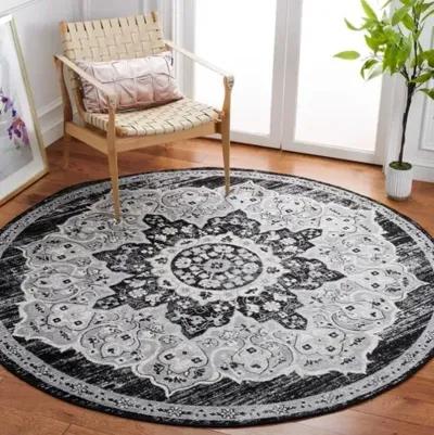 Brentwood 802 Black / Grey 6'-7" X 6'-7" Round Round Powerloomed Rug