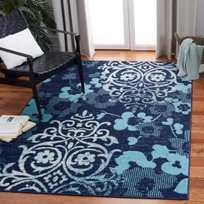 Adirondack Contemporary Navy / Aqua 2'-2" X 9' Powerloomed Rug