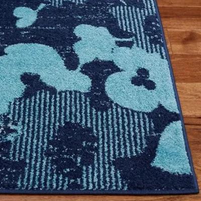 Adirondack Contemporary Navy / Aqua 2'-2" X 9' Powerloomed Rug