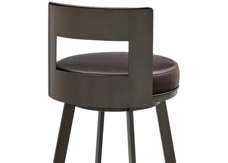 Flynn 26" Swivel Counter Stool in Brown Metal with Brown Faux Leather