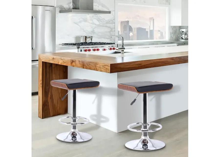 Java Barstool in Chrome finish with Walnut wood and Black Faux Leather