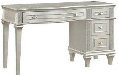 Evangeline 3-piece Vanity Table Set with Tri-Fold Mirror and Stool Silver Oak