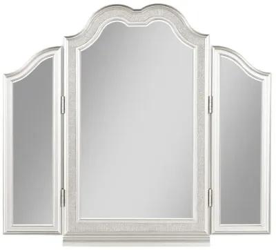 Evangeline 3-piece Vanity Table Set with Tri-Fold Mirror and Stool Silver Oak