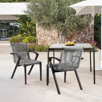 Nabila Outdoor Dark Eucalyptus Wood and Gray Rope Dining Chairs - Set of 2