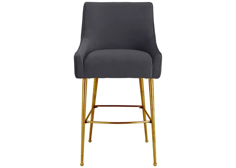 Beatrix Pleated Dark Grey Velvet Counter Stool