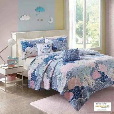 Urban Habitat Kids Cloud Blue Reversible Cotton Quilt Set with Throw Pillows