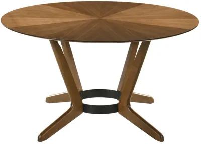 Santana 7 Piece Round Walnut Wood Dining Table Set with Charcoal Fabric