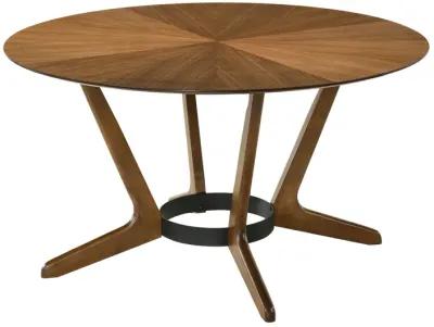 Santana 7 Piece Round Walnut Wood Dining Table Set with Charcoal Fabric