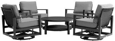 Grand 5 Piece Black Aluminum Outdoor Seating Set with Dark Gray Cushions