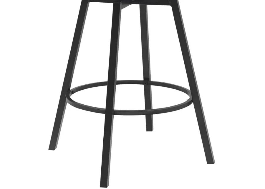 Athena 27" Swivel Black Wood Counter Stool in Blue Fabric with Black Metal