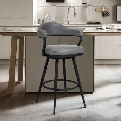 Amador 26" Counter Height Barstool in a Black Powder Coated Finish and Vintage Gray Faux Leather